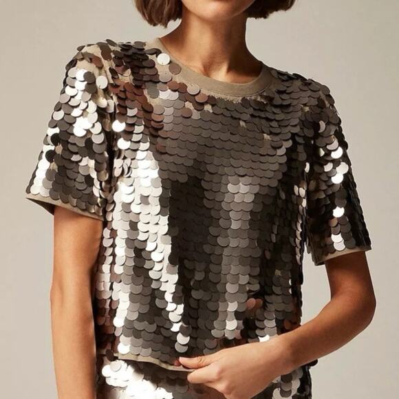 J. Crew Tops - J Crew Collection Disc Sequin Tee Top MEDIUM Crewneck Party Disco Embellished